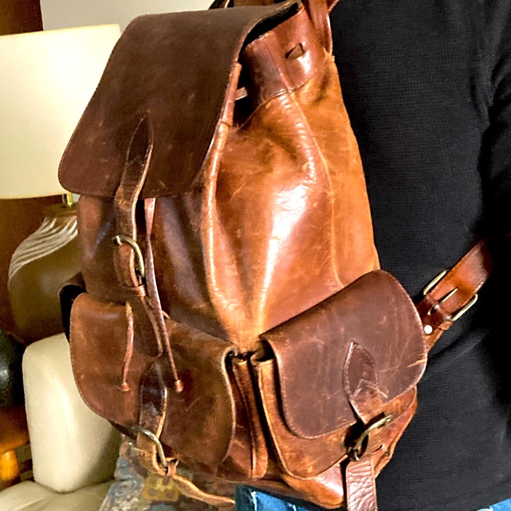 Large Vintage Leather Backpack Rucksack